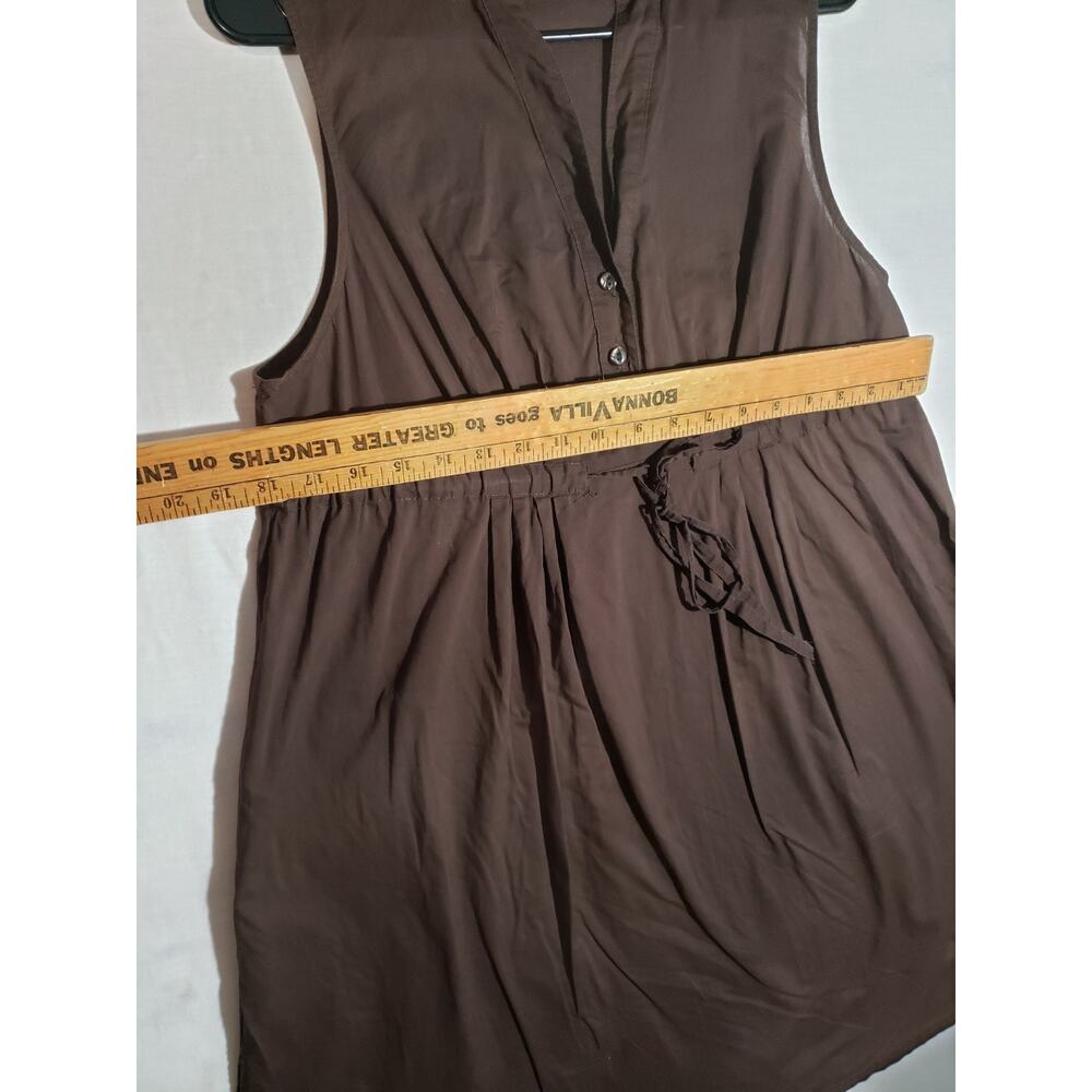 Merona Cotton DRESS Size M Brown Wrap Front Ruffle Trim Sleeveless Elastic R168